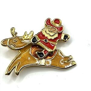 Christmas Cowboy Santa Riding Reindeer Brooch Pin Made in India Edgar Berebi 🎅